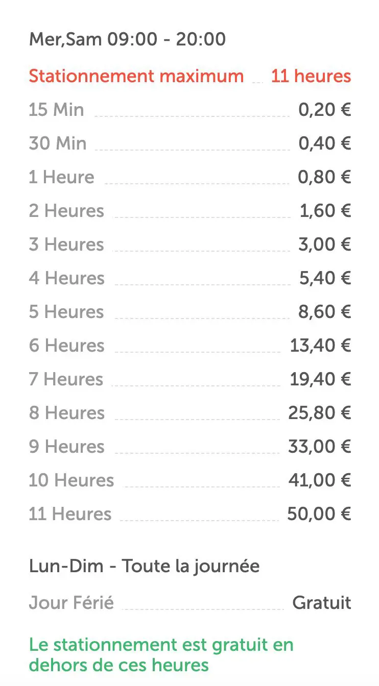 prix parking